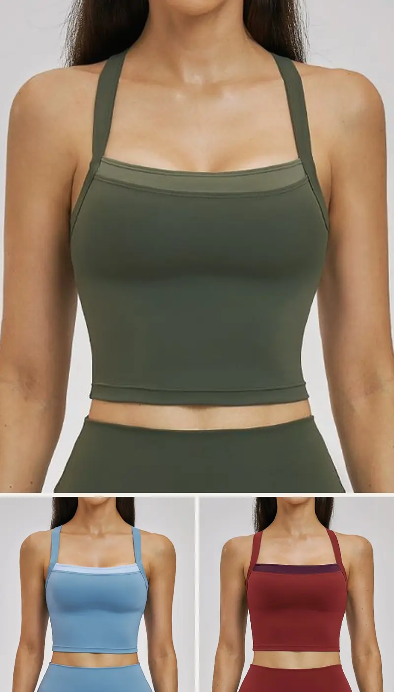DIELAI cut-and-sew tank top in Moss Green, front view