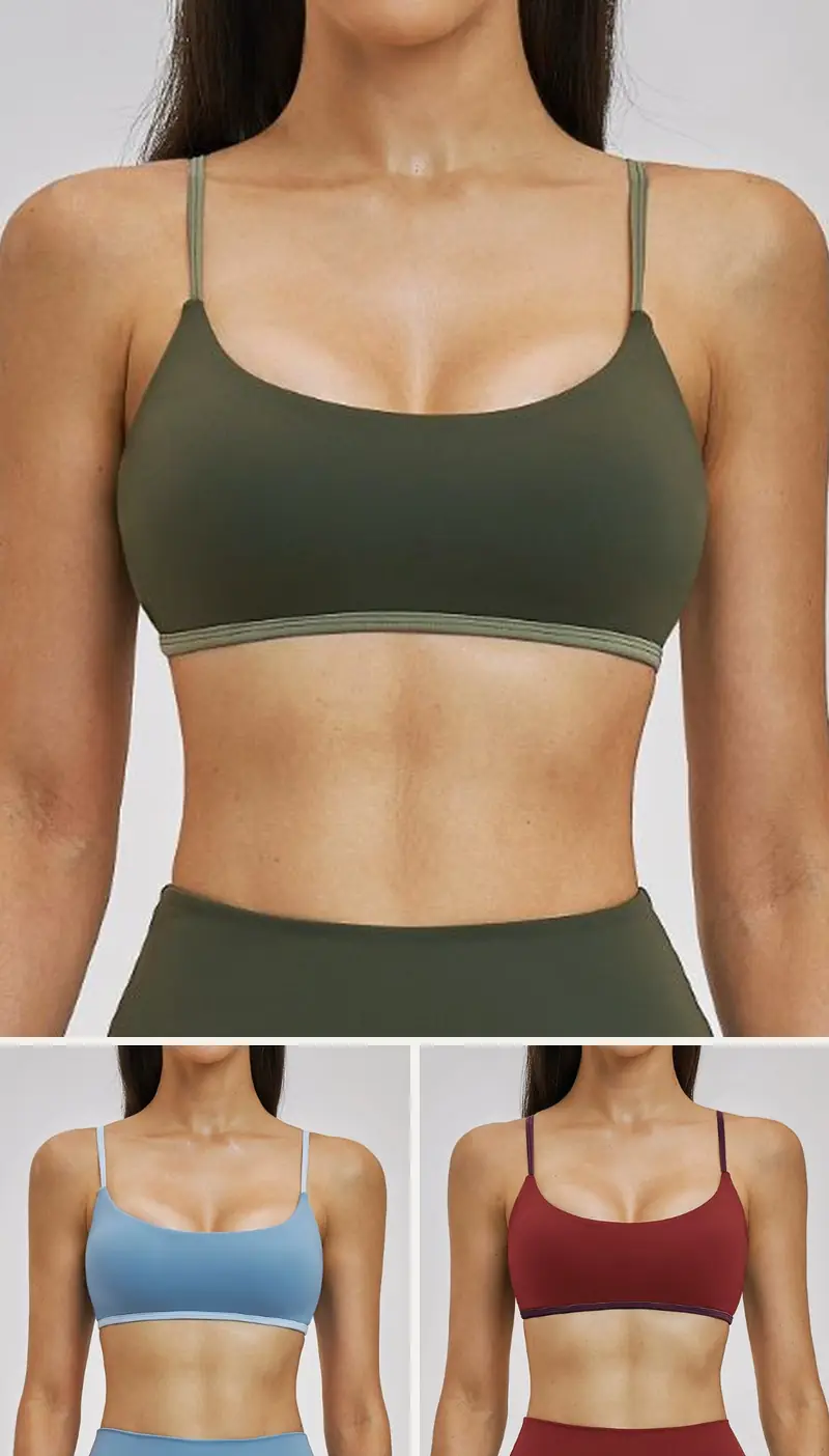 DIELAI cut-and-sew sports bra in Moss Green, front view