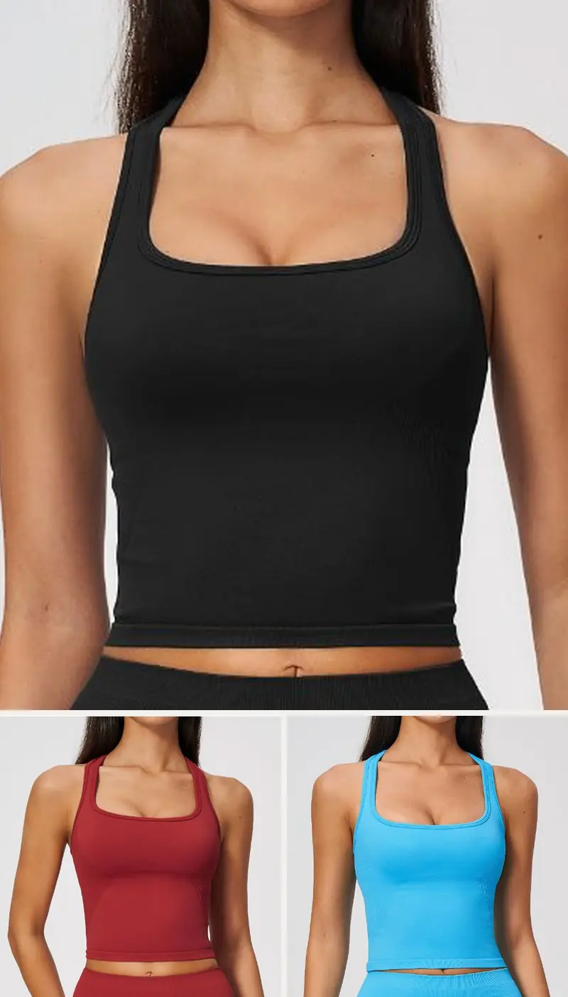 DIELAI seamless tank top in Jet Black, front view