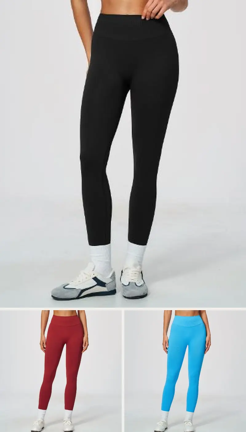 DIELAI seamless full-length legging in Jet Black, front view
