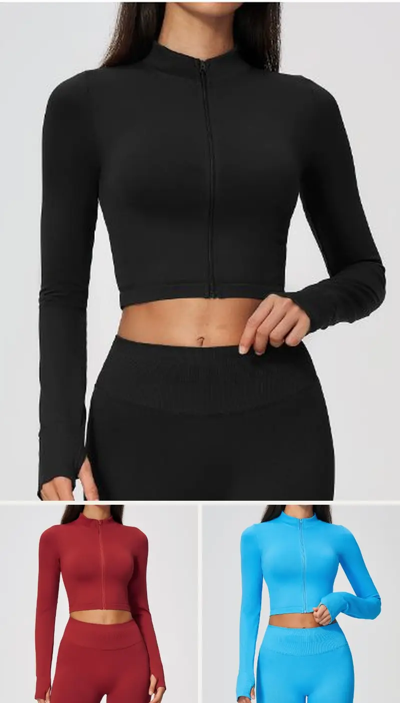 DIELAI seamless zip jacket in Jet Black, front view