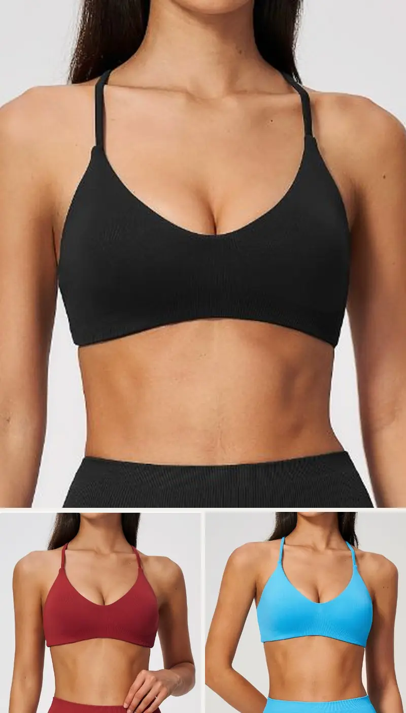 DIELAI seamless sports bra in Jet Black, front view