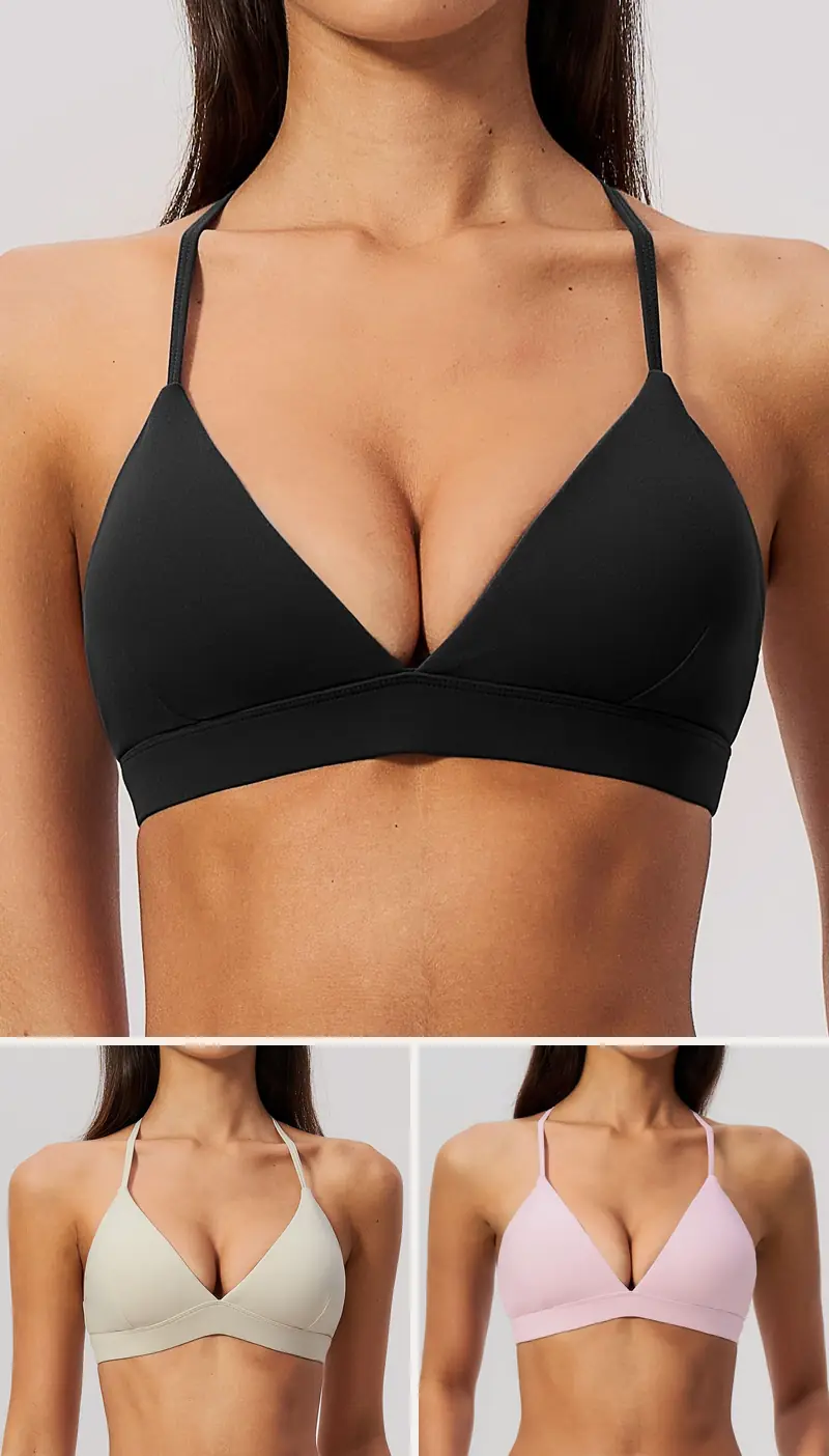 DIELAI cut-and-sew sports bra in Jet Black, front view