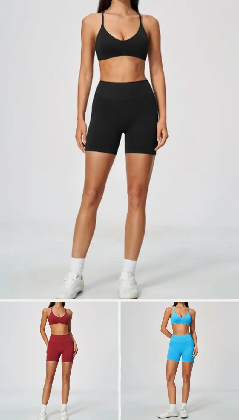 DIELAI seamless two-piece set in Jet Black, front view