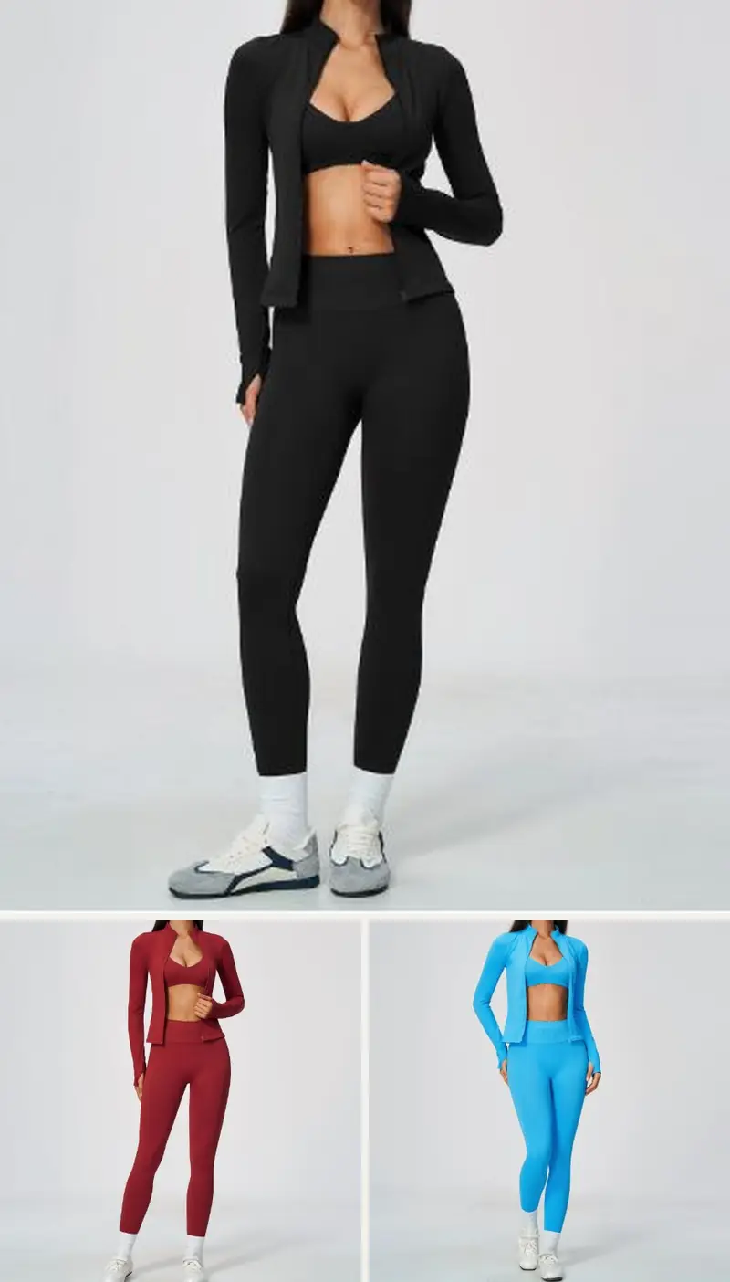 DIELAI seamless two-piece set in Jet Black, front view