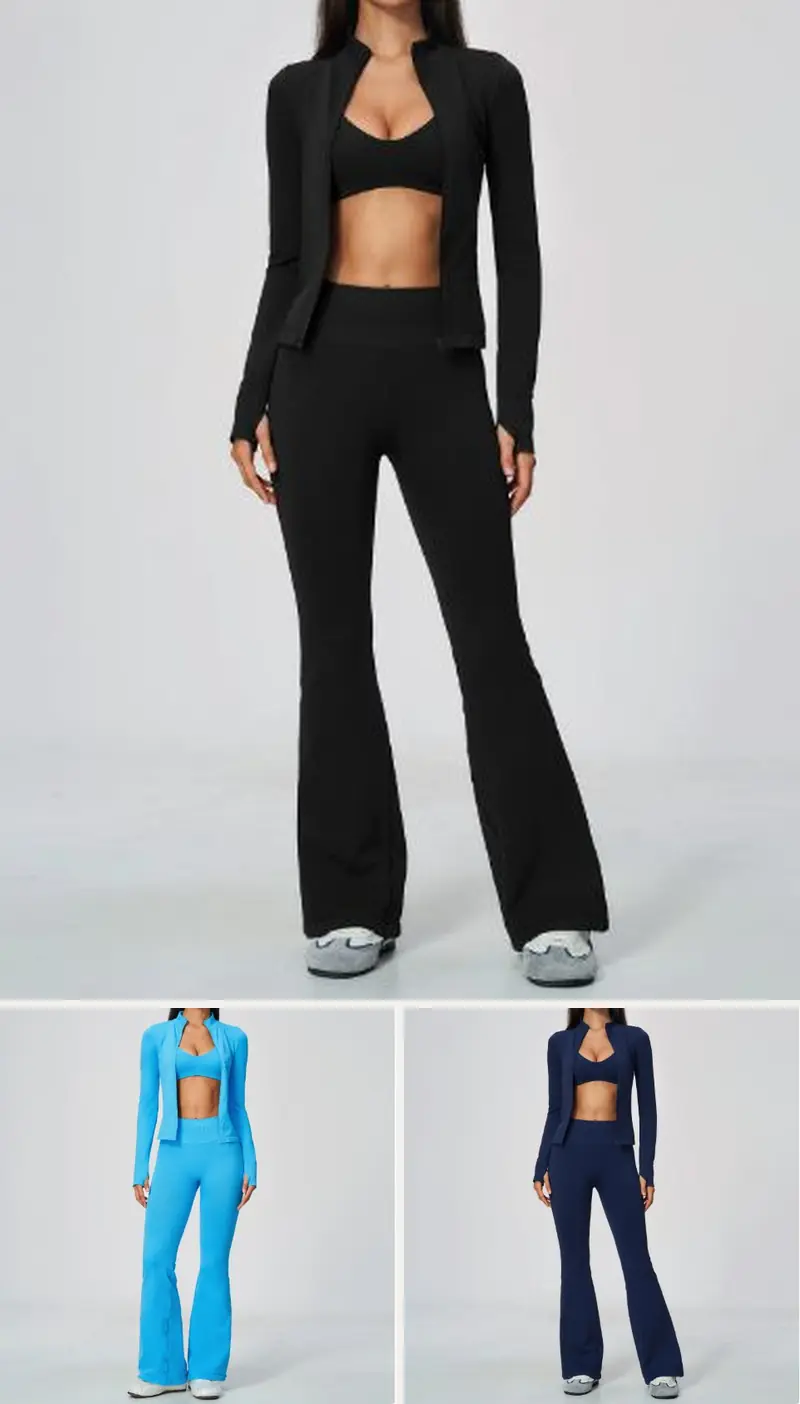 DIELAI seamless two-piece set in Jet Black, front view
