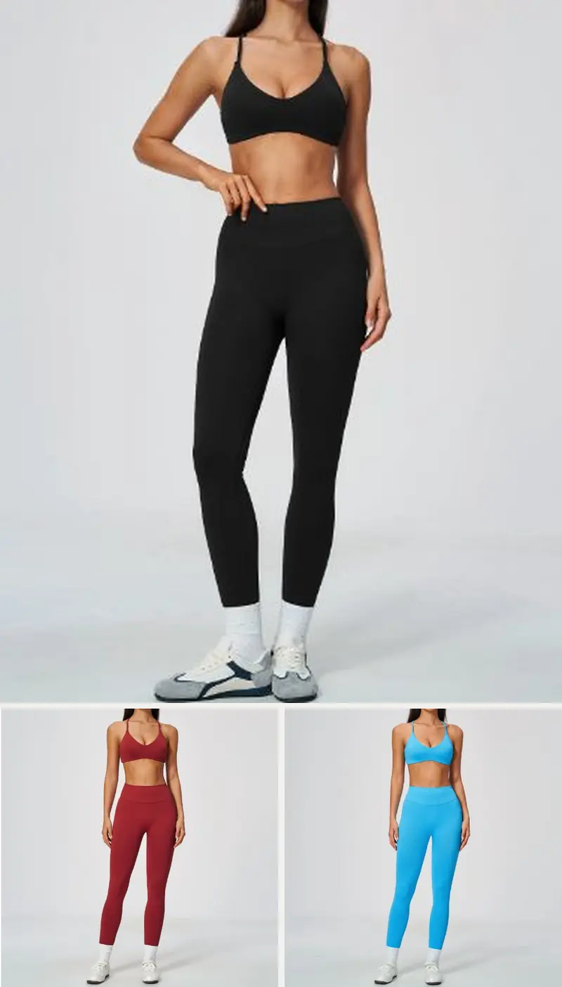 DIELAI seamless two-piece set in Jet Black, front view