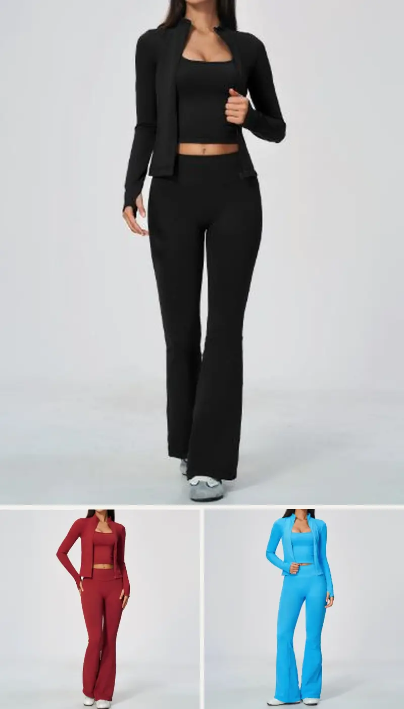 DIELAI seamless two-piece set in Jet Black, front view