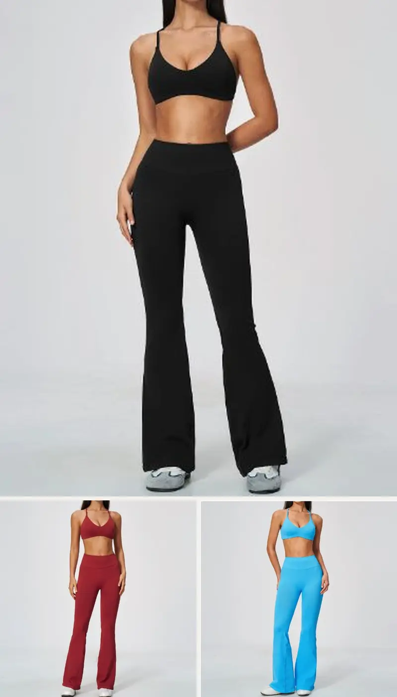DIELAI seamless two-piece set in Jet Black, front view