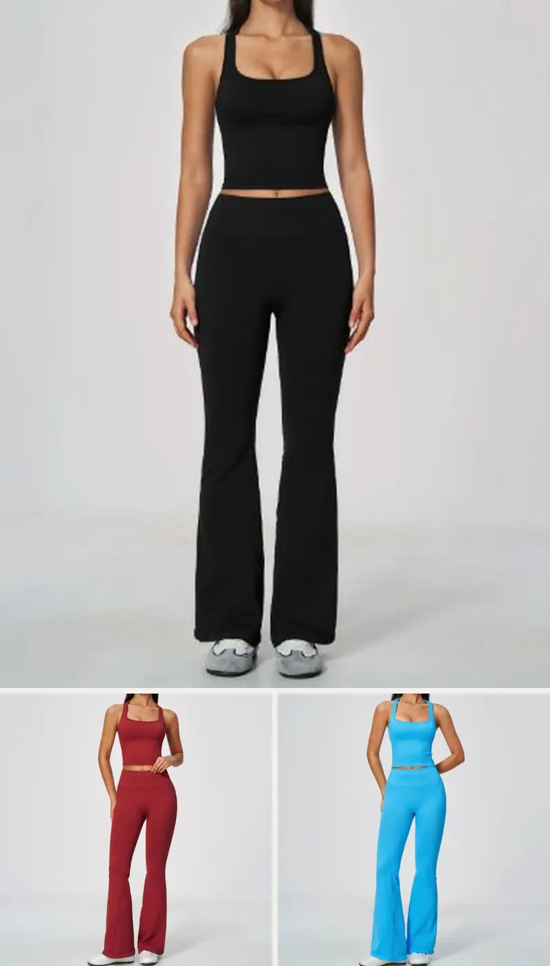 DIELAI seamless two-piece set in Jet Black, front view