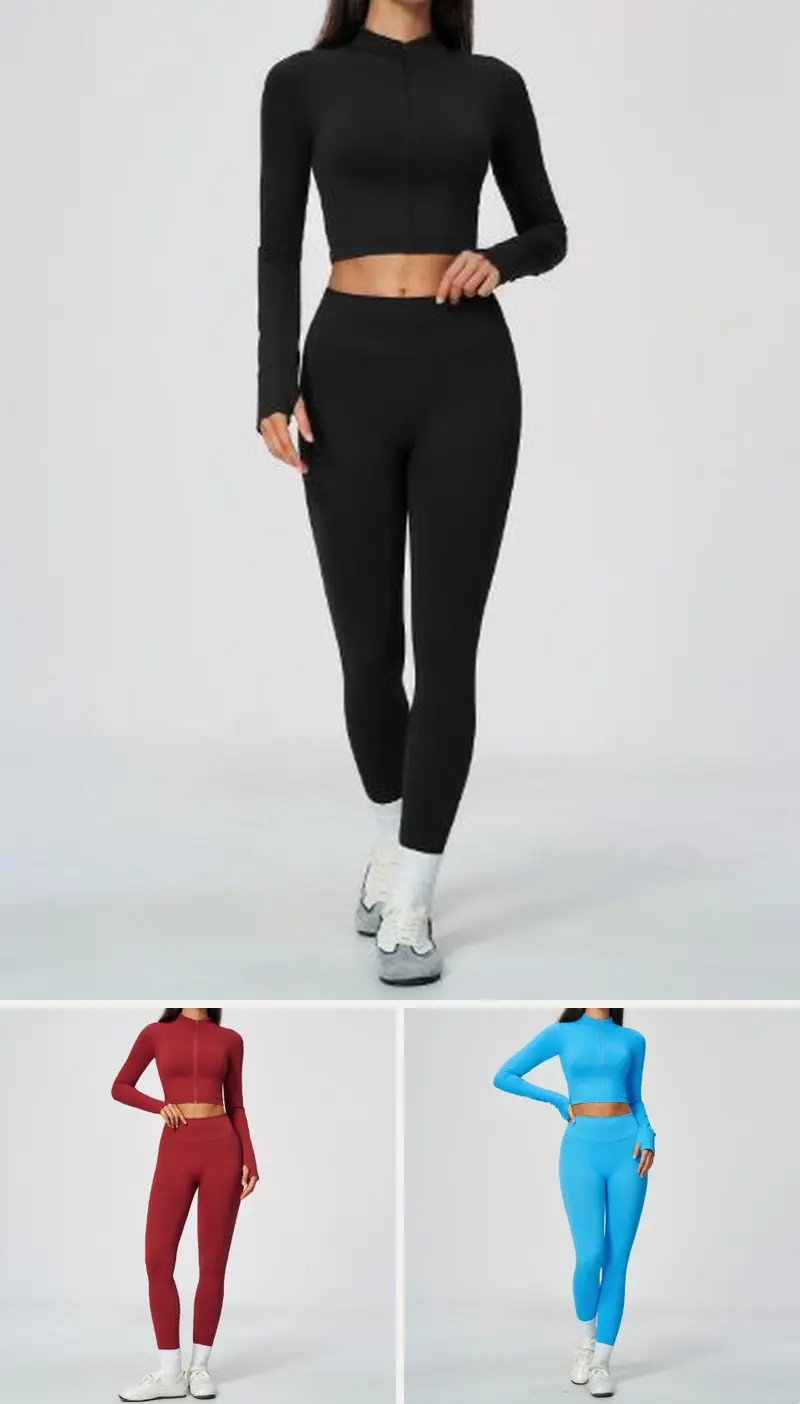 DIELAI seamless two-piece set in Jet Black, front view