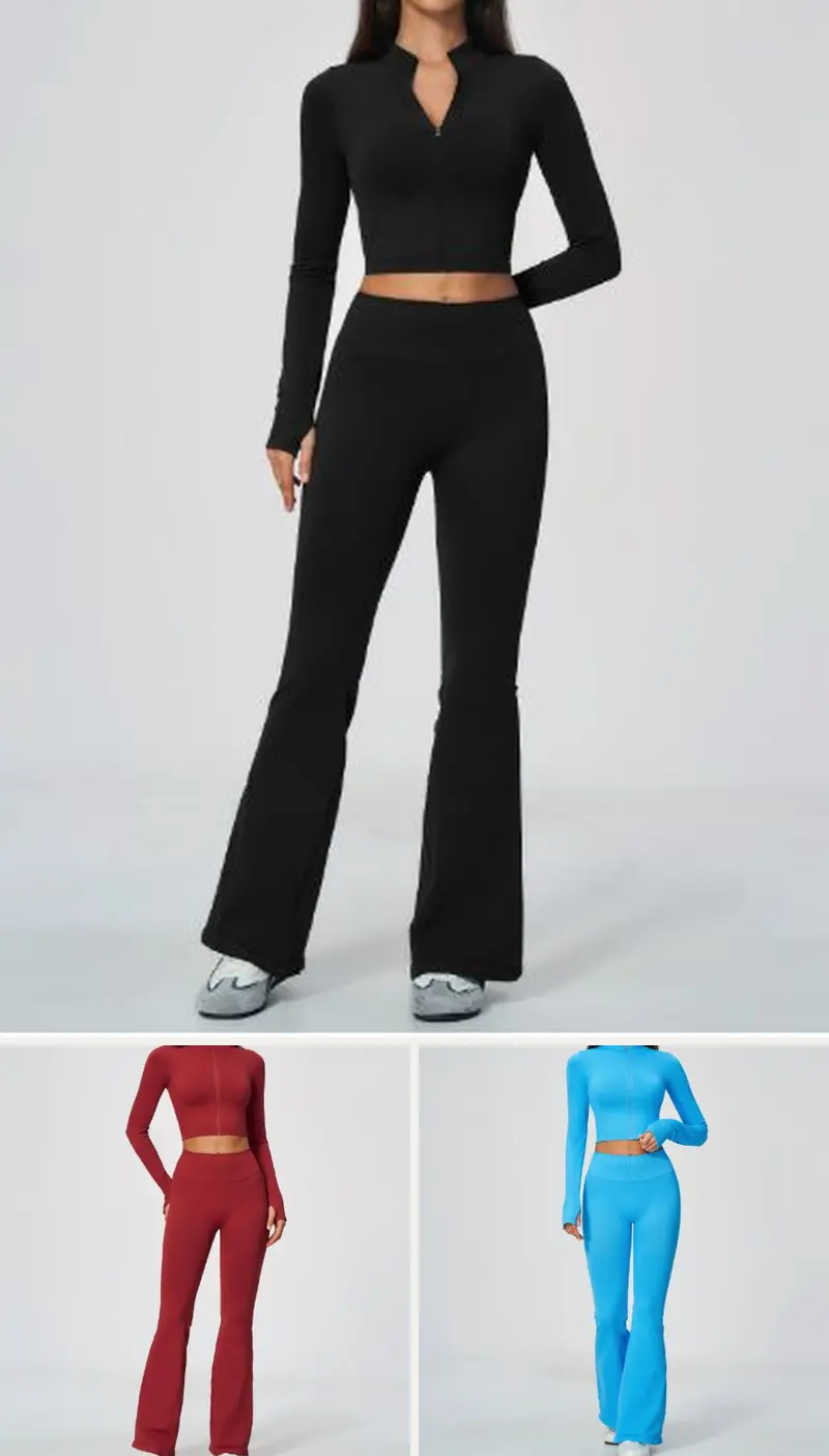 DIELAI seamless two-piece set in Jet Black, front view