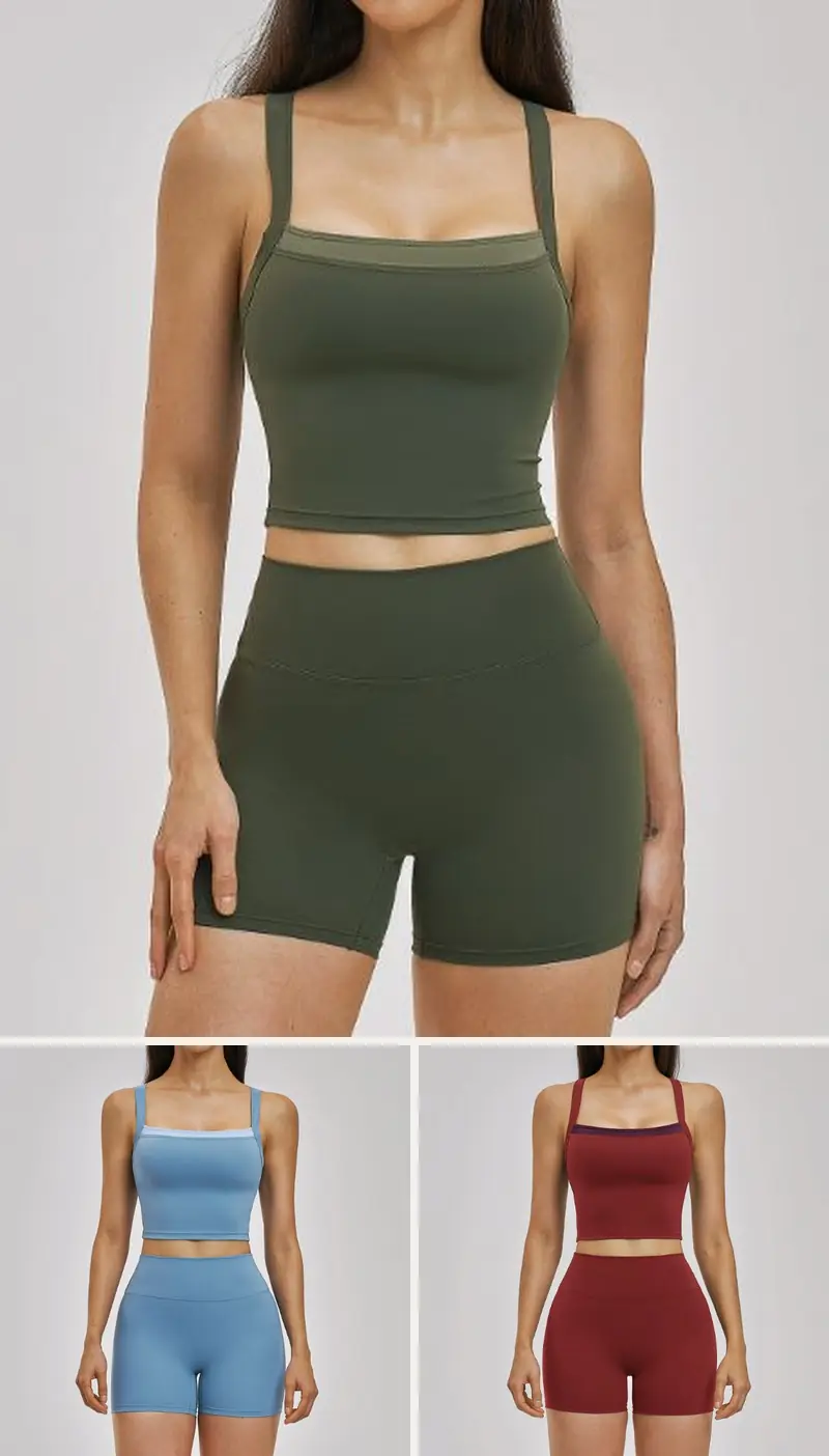 DIELAI cut-and-sew two-piece set in Moss Green, front view