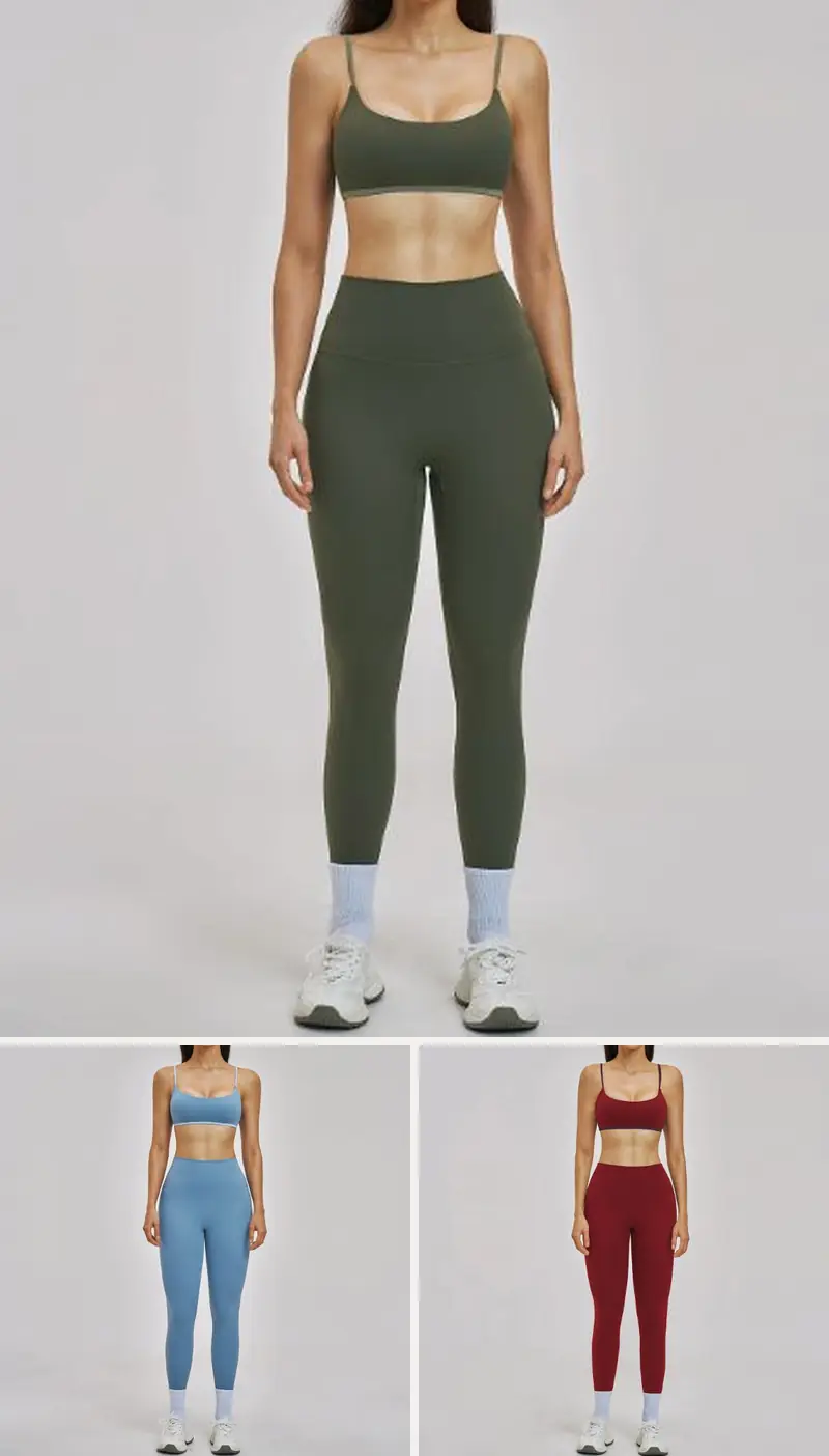 DIELAI cut-and-sew two-piece set in Moss Green, front view