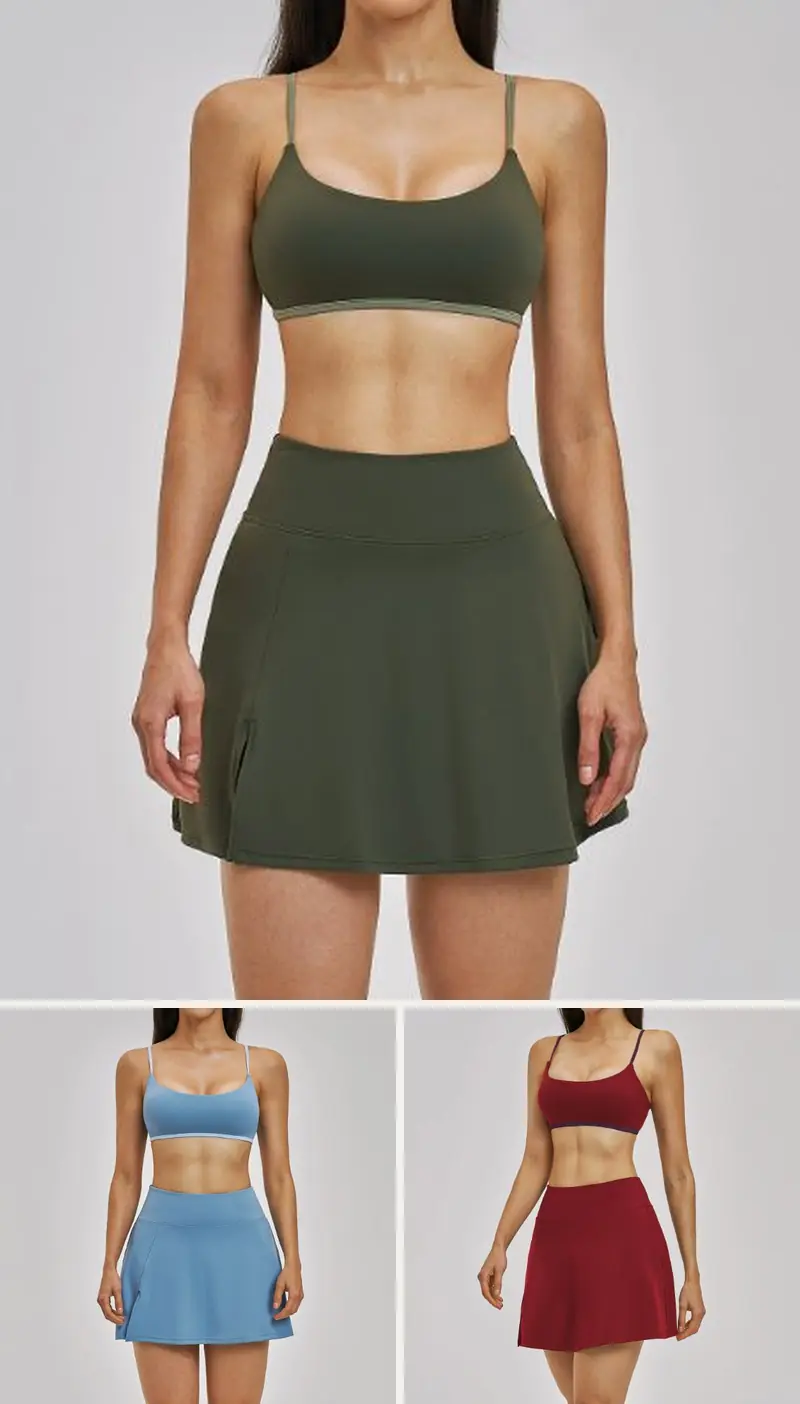 DIELAI cut-and-sew two-piece set in Moss Green, front view