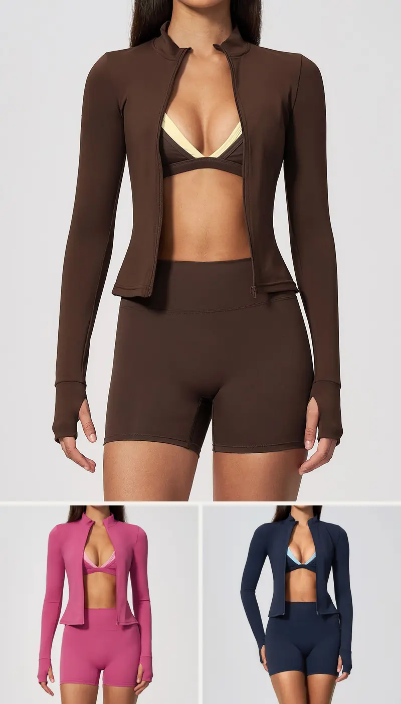 DIELAI cut-and-sew two-piece set in Deep Brown x Yellow, front view