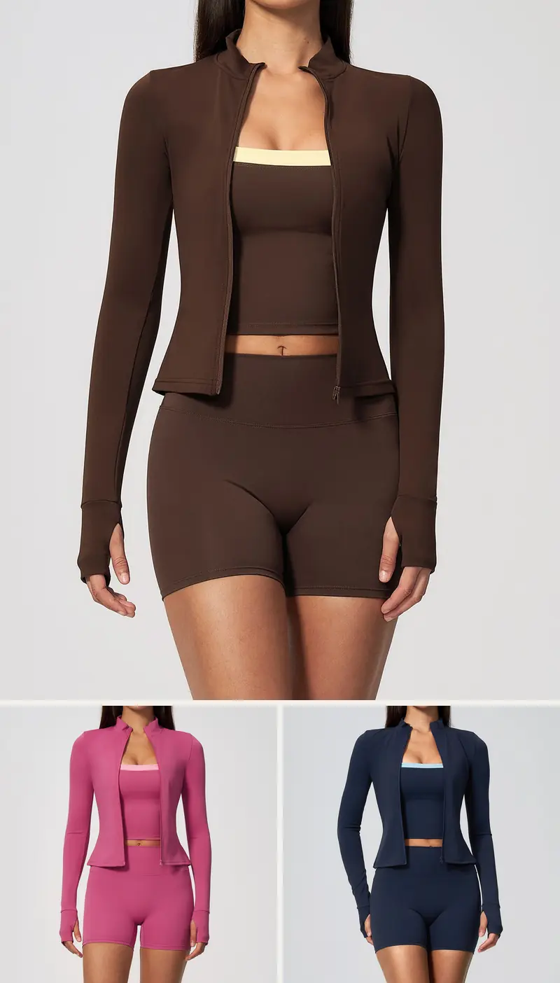 DIELAI cut-and-sew two-piece set in Deep Brown x Yellow, front view