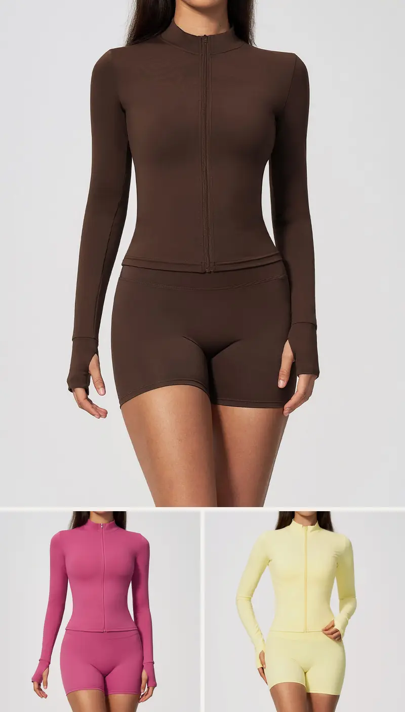 DIELAI cut-and-sew two-piece set in Deep Brown, front view
