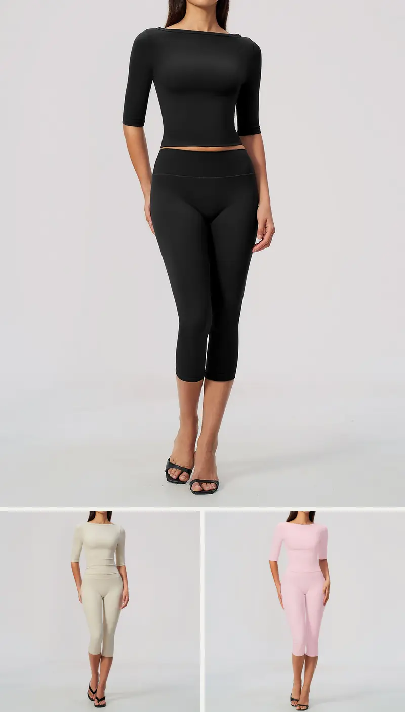 DIELAI cut-and-sew two-piece set in Jet Black, front view