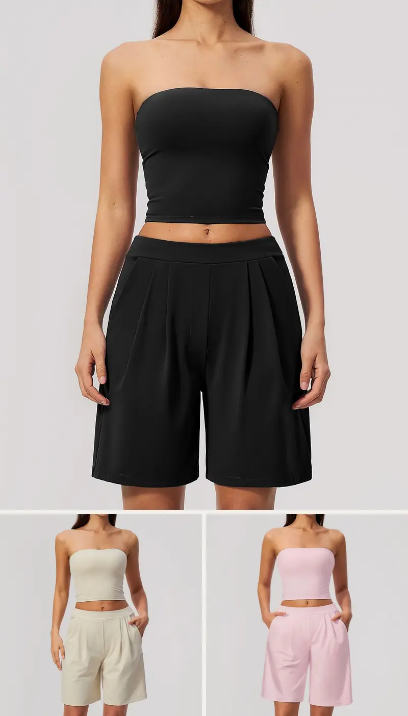 DIELAI cut-and-sew two-piece set in Jet Black, front view
