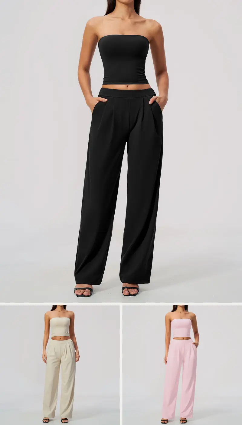 DIELAI cut-and-sew two-piece set in Jet Black, front view